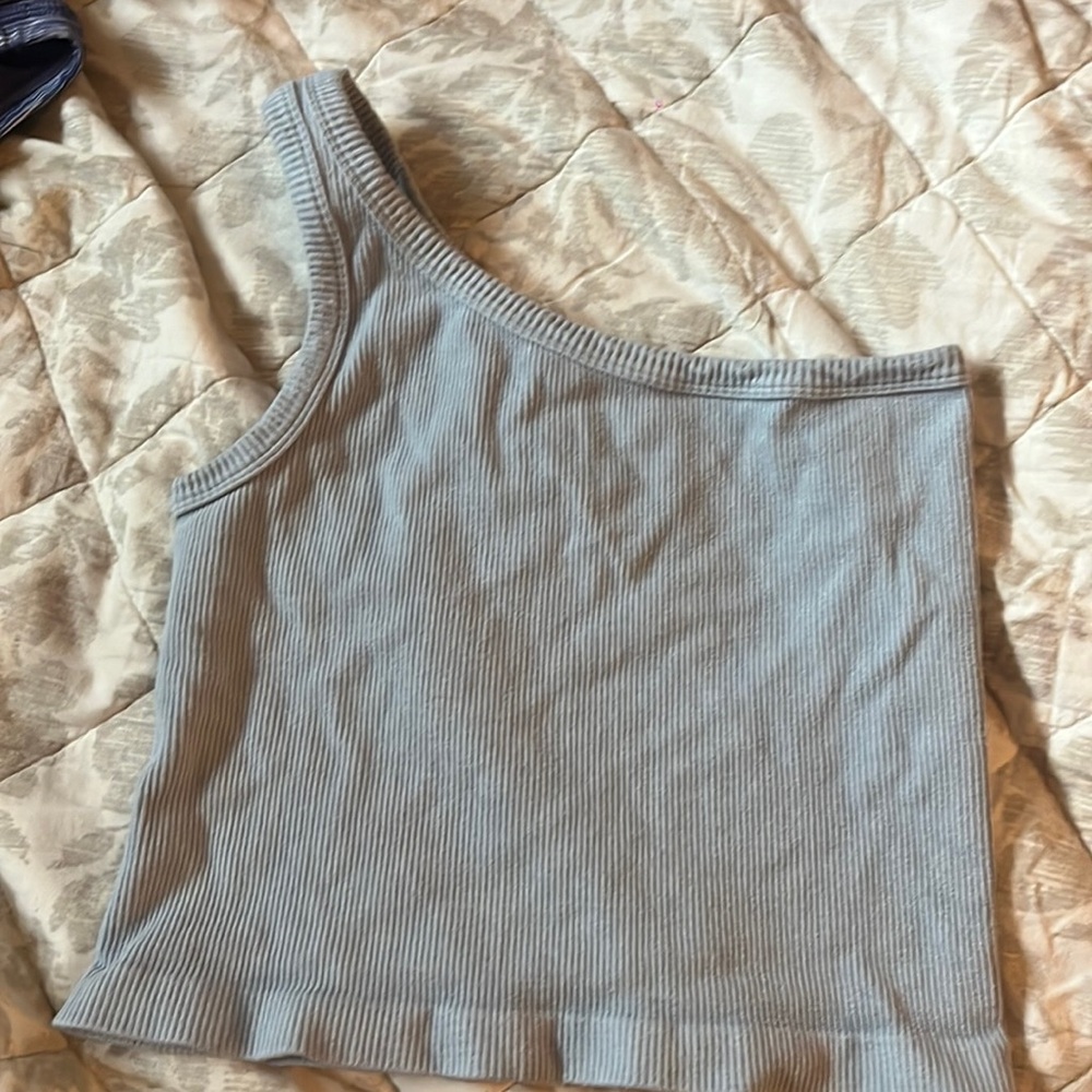 Blue one shoulder rubbed tank top